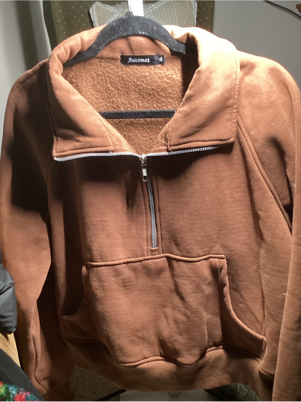 Automet Women's Brown Half-Zip Fleece Hoodie